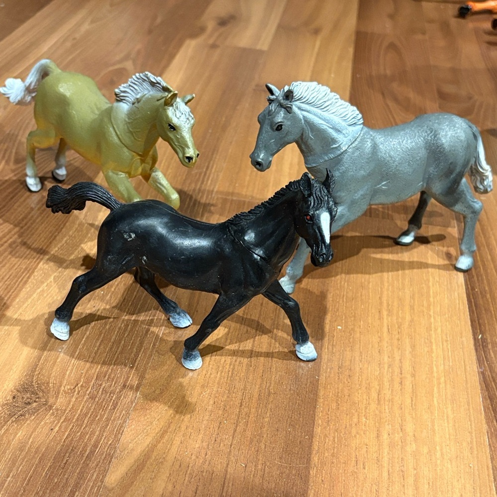Set of 3 Horse Figurines - Black, Silver, Gold